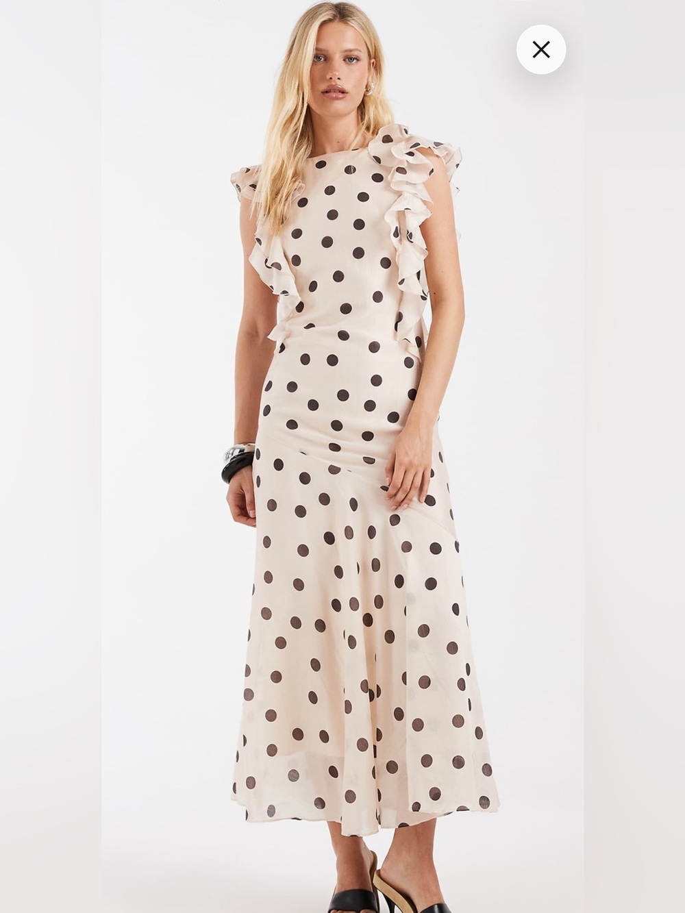 & Other Stories Cream Maxi Dress with ruffle edging polka dot - Size 10